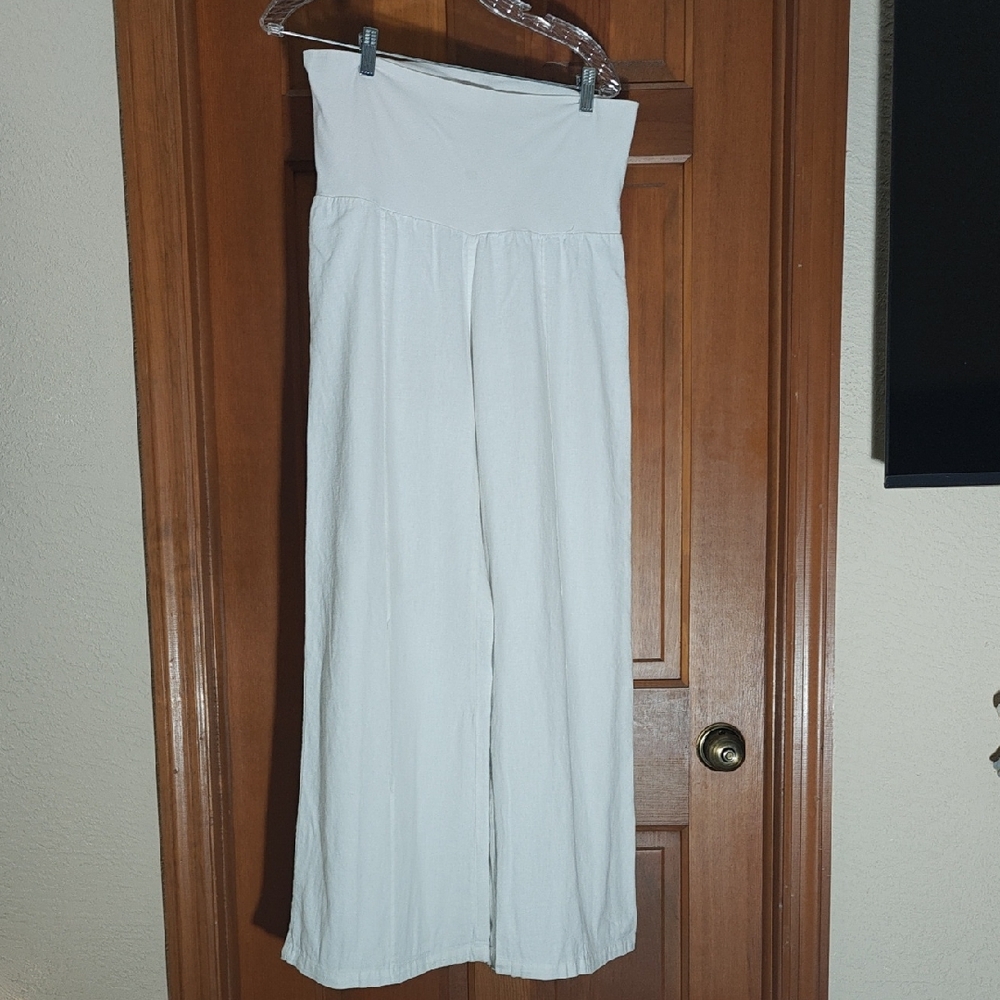Maternity Elegant White Women's Wide-Leg Pants